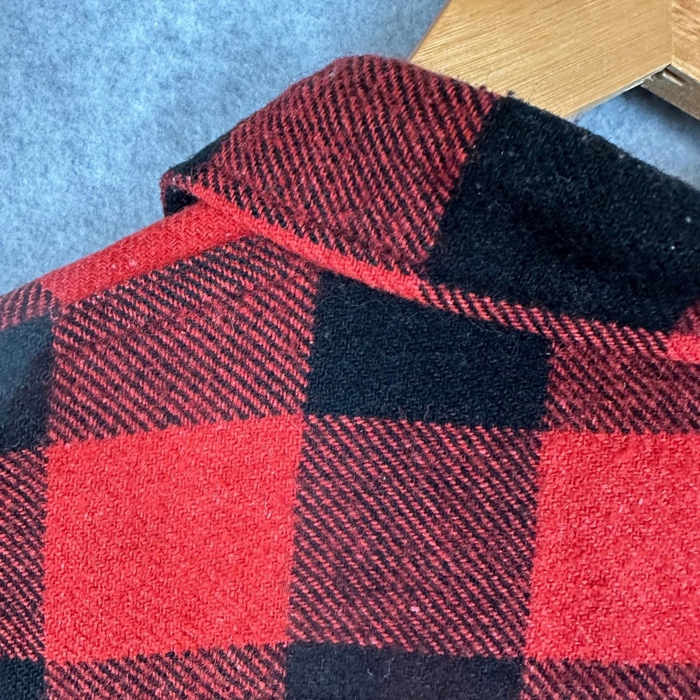 Vtg 70s Sears Kings Road Buffalo Plaid Wool Shirt Jacket CPO Red Black XL - Picture 2 of 11